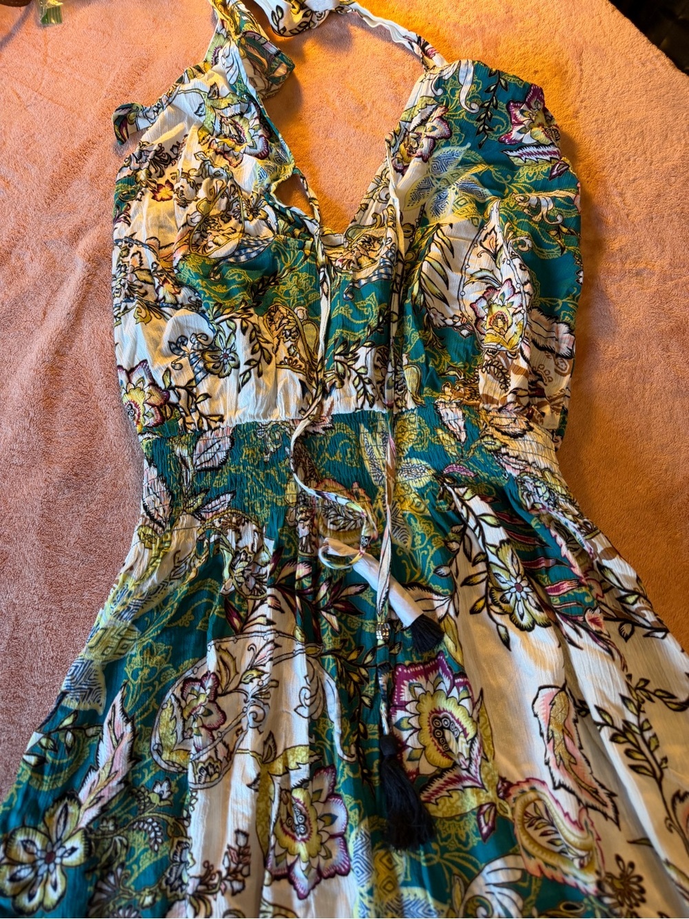 White House Black Market Teal and Ivory Floral Halter Maxi Dress
